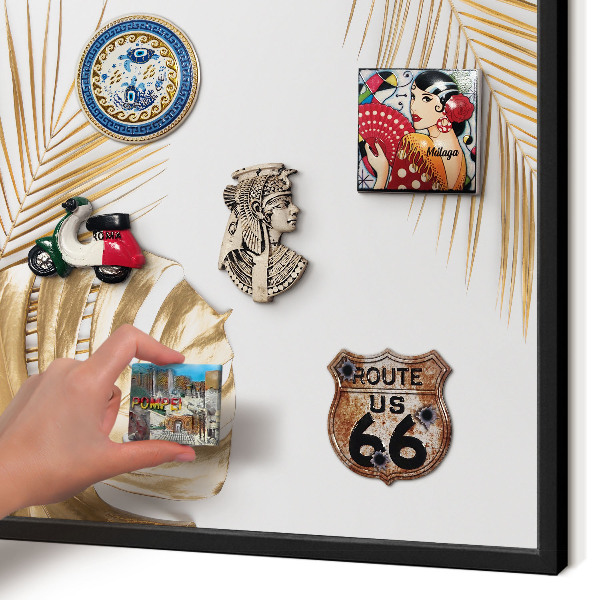 Vacation magnet board with a black frame Elegant leaves