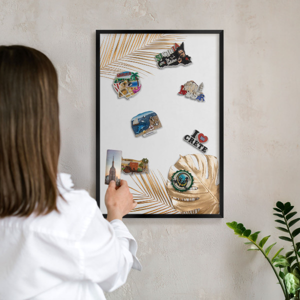 Vacation magnet board with a black frame Elegant leaves