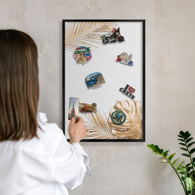 Vacation magnet board with a black frame Elegant leaves