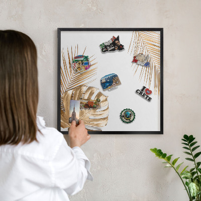 Vacation magnet board with a black frame Elegant leaves