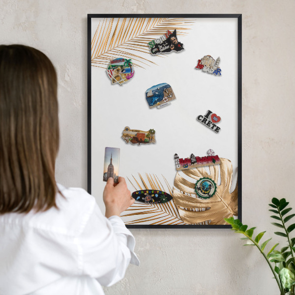 Vacation magnet board with a black frame Elegant leaves
