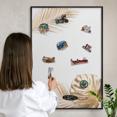 Vacation magnet board with a black frame Elegant leaves