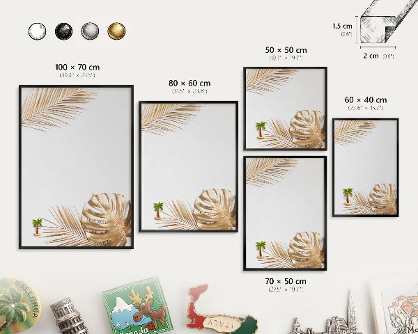 Vacation magnet board with a black frame Elegant leaves