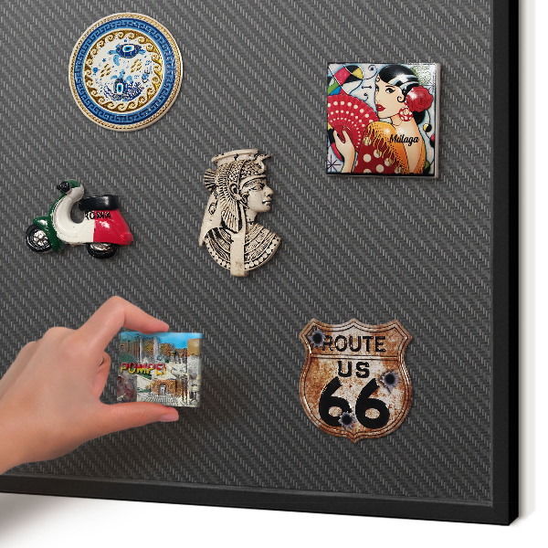 Metal wall board for magnets in a black frame Geometric texture