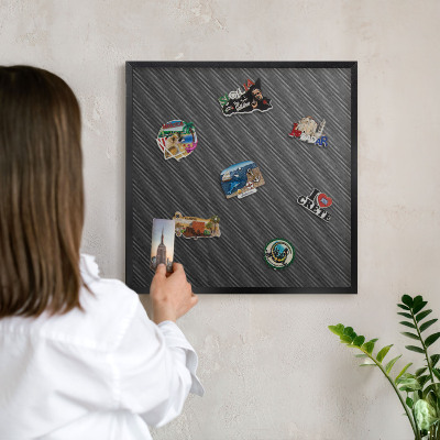 Metal wall board for magnets in a black frame Geometric texture