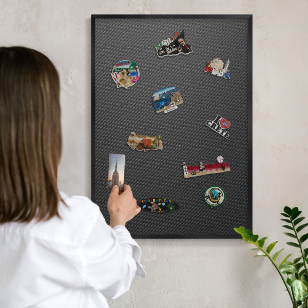 Metal wall board for magnets in a black frame Geometric texture