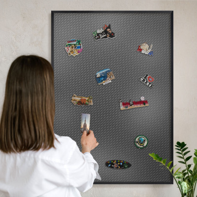 Metal wall board for magnets in a black frame Geometric texture