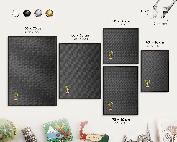 Metal wall board for magnets in a black frame Geometric texture