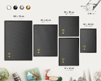 Metal wall board for magnets in a black frame Geometric texture