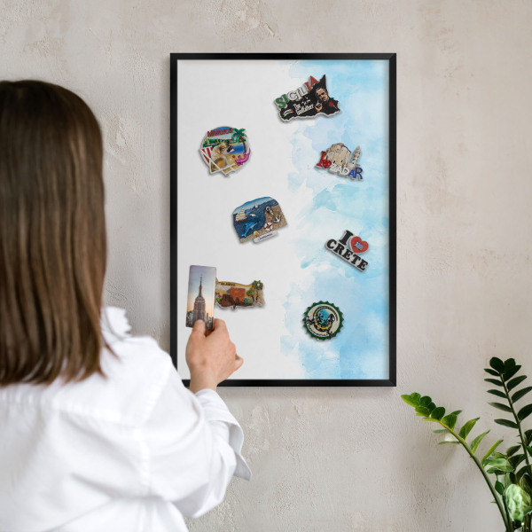 Vacation magnet board with a black frame Relaxing landscape