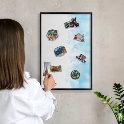 Vacation magnet board with a black frame Relaxing landscape