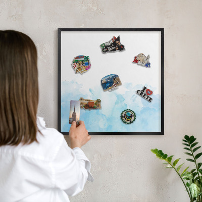Vacation magnet board with a black frame Relaxing landscape