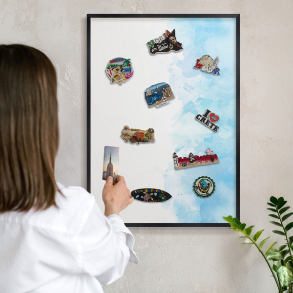 Vacation magnet board with a black frame Relaxing landscape