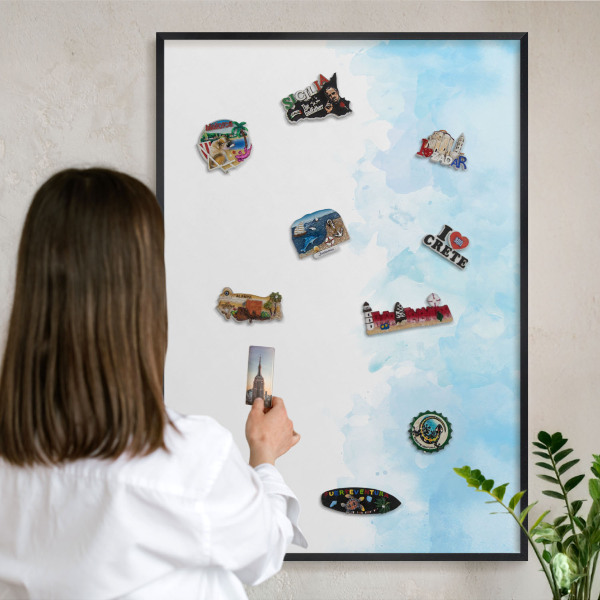 Vacation magnet board with a black frame Relaxing landscape