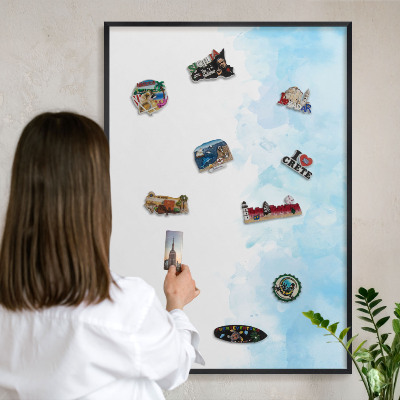 Vacation magnet board with a black frame Relaxing landscape