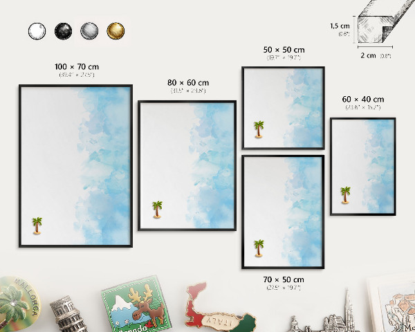 Vacation magnet board with a black frame Relaxing landscape