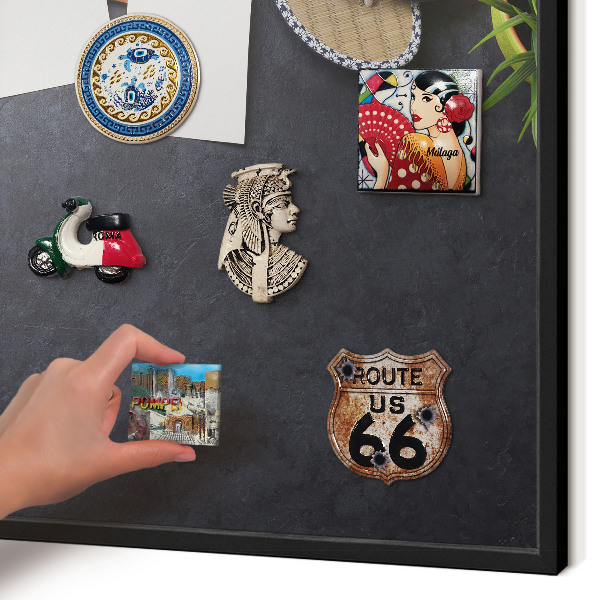 Vacation magnet board with a black frame Holiday atmosphere
