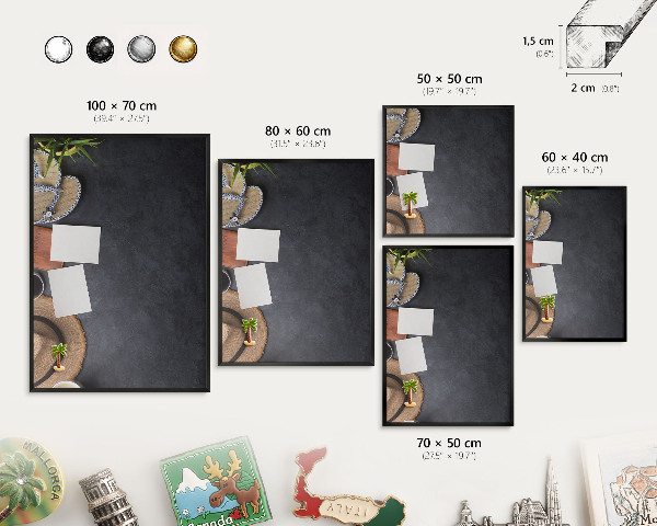 Vacation magnet board with a black frame Holiday atmosphere