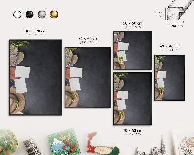 Vacation magnet board with a black frame Holiday atmosphere