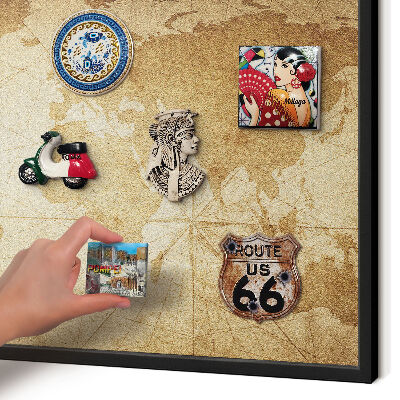 Metal wall board for magnets in a black frame Old map
