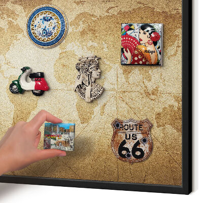 Metal wall board for magnets in a black frame Old map