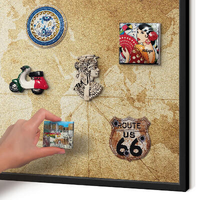Metal wall board for magnets in a black frame Old map