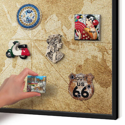Metal wall board for magnets in a black frame Old map