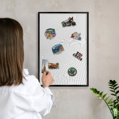 Vacation magnet board with a black frame Line waves