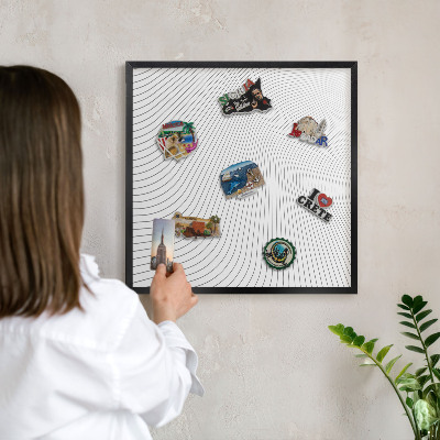 Vacation magnet board with a black frame Line waves