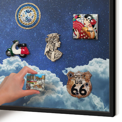 Metal wall board for magnets in a black frame Cosmic night