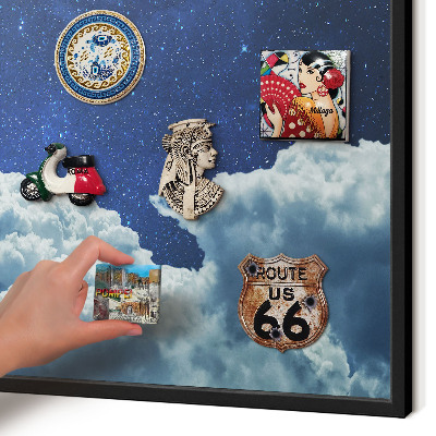 Metal wall board for magnets in a black frame Cosmic night