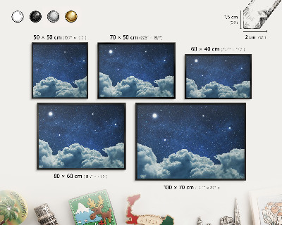 Metal wall board for magnets in a black frame Cosmic night