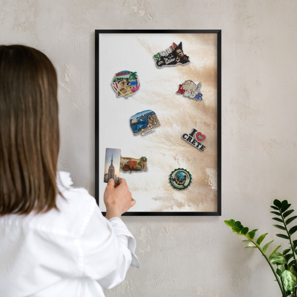 Vacation magnet board with a black frame Essential grasses