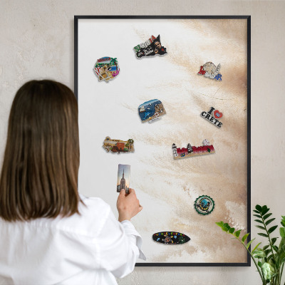 Vacation magnet board with a black frame Essential grasses