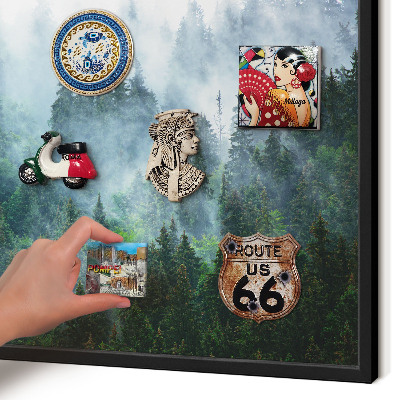 Metal wall board for magnets in a black frame Mysterious forest