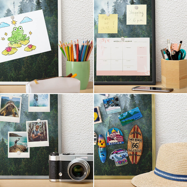 Metal wall board for magnets in a black frame Mysterious forest