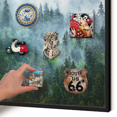 Metal wall board for magnets in a black frame Mysterious forest