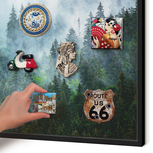 Metal wall board for magnets in a black frame Mysterious forest