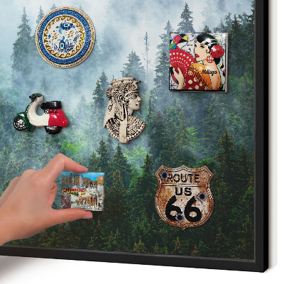 Metal wall board for magnets in a black frame Mysterious forest