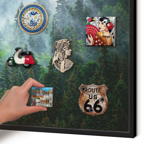 Metal wall board for magnets in a black frame Mysterious forest