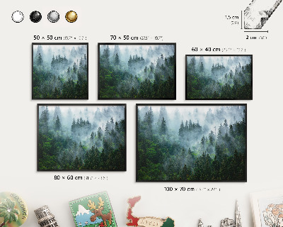 Metal wall board for magnets in a black frame Mysterious forest