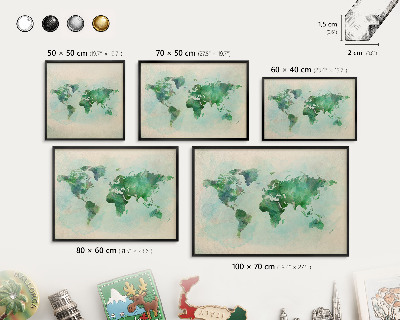 Vacation magnet board with a black frame World map