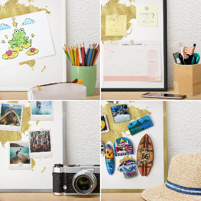 Vacation magnet board with a black frame World map