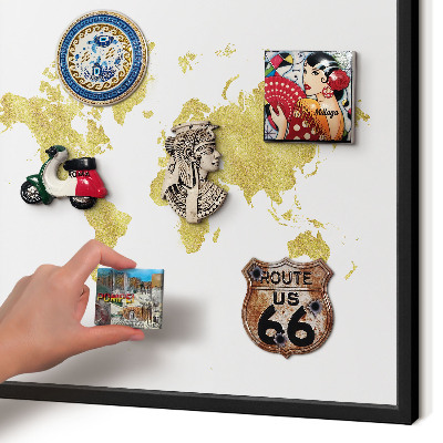 Vacation magnet board with a black frame World map