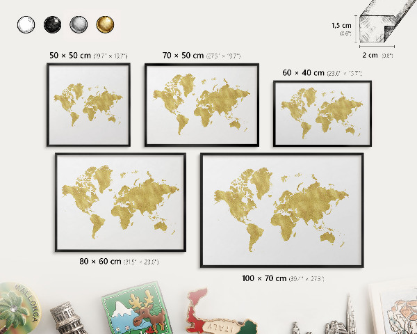 Vacation magnet board with a black frame World map