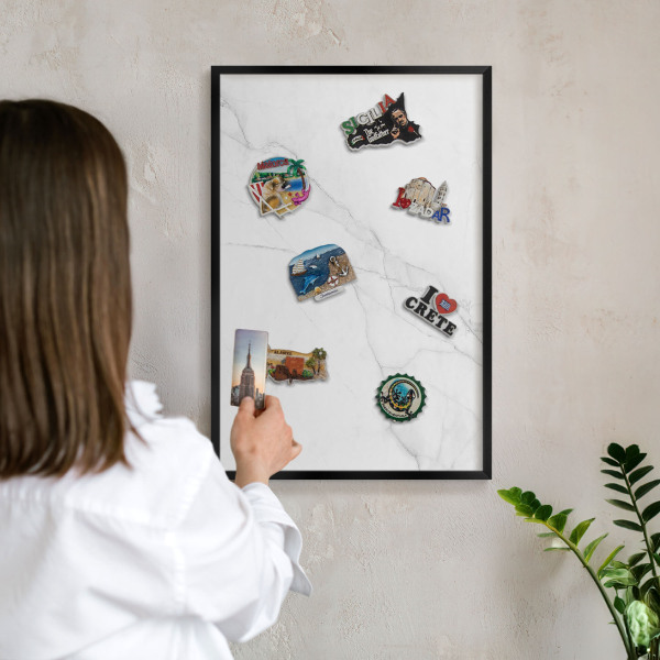 Vacation magnet board with a black frame Marble pattern