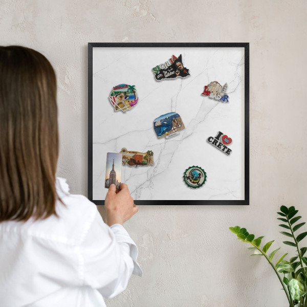 Vacation magnet board with a black frame Marble pattern