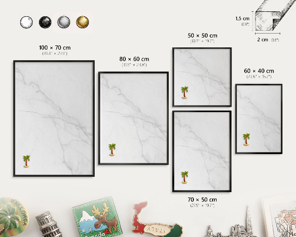 Vacation magnet board with a black frame Marble pattern