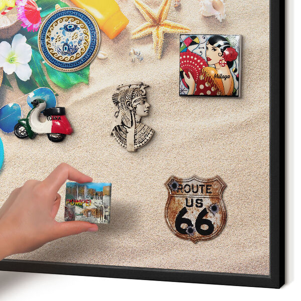 Metal wall board for magnets in a black frame Summer relaxation