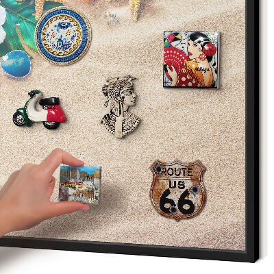 Metal wall board for magnets in a black frame Summer relaxation